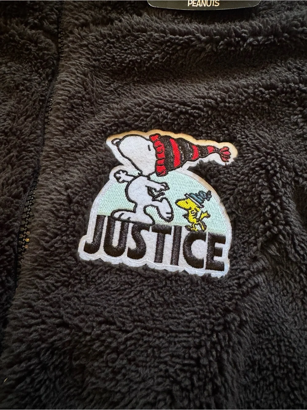 Justice Black & White Sherpa Snoopy Patch Bomber Jacket